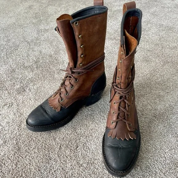 Beautiful Brown and Grey Lace Up Logger Boot Georgia Boot Waterproof Lace-To-Toe Work Boot main image 4